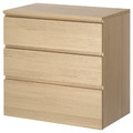 MALM Chest of 3 drawers, white stained oak veneer, 80x78 cm