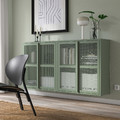 IVAR Cabinet with doors, grey-green mesh, 160x30x83 cm