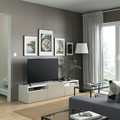 BESTÅ TV unit, white/Selsviken high-gloss/beige, 180x42x39 cm