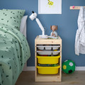 TROFAST Storage combination w boxes/trays, light white stained pine grey/yellow, 32x44x52 cm