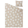 KLYNNETÅG Duvet cover and pillowcase, beige/white/dotted, 150x200/50x60 cm