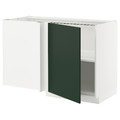 METOD Corner base cabinet with shelf, white/Havstorp deep green, 128x68 cm