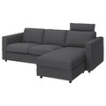 VIMLE 3-seat sofa with chaise longue, with headrest, Hallarp grey