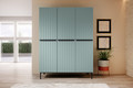 Wardrobe Nicole with Drawer Unit 150 cm, sage, black handles and legs