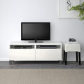 BESTÅ TV bench with drawers, white/Selsviken/Stubbarp dark grey, 120x42x48 cm