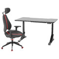 UPPSPEL / GRUPPSPEL Gaming desk and chair, black/grey, 140x80 cm