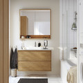 FAXÄLVEN Mirror cabinet w built-in lighting, oak effect, 100x15x95 cm