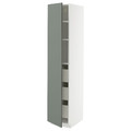 METOD / MAXIMERA High cabinet with drawers, white/Nickebo matt grey-green, 40x60x200 cm