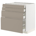 METOD / MAXIMERA Base cab 4 frnts/4 drawers, white/Upplöv matt dark beige, 80x60 cm