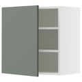 METOD Wall cabinet with shelves, white/Nickebo matt grey-green, 60x60 cm