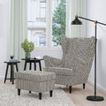 STRANDMON Armchair and footstool, Vibberbo black/beige