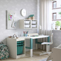 TROFAST Storage combination with box/trays, white/turquoise, 34x44x56 cm