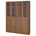 BILLY / OXBERG Bookcase comb w panel/glass doors, brown walnut effect, 160x202 cm