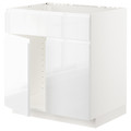 METOD Base cabinet f sink w 2 doors/front, white/Voxtorp high-gloss/white, 80x60 cm