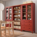 HEMNES Storage combination w doors/drawers, red stained/light brown stained, 270x197 cm