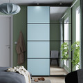 PAX / MEHAMN/AULI Wardrobe with sliding doors, dark grey double sided/light blue mirror glass, 150x44x236 cm