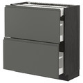 METOD / MAXIMERA Base cab with 2 fronts/3 drawers, black/Voxtorp dark grey, 80x37 cm