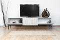 TV Cabinet Nicole 200cm, matt white, black legs