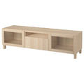 BESTÅ TV bench, white stained oak effect, Lappviken/Stubbarp white stained oak eff clear glass, 180x42x48 cm