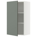 METOD Wall cabinet with shelves, white/Nickebo matt grey-green, 60x100 cm