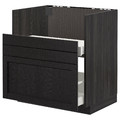 METOD Base cabinet for BREDSJÖN sink/2 fronts/2 drws, black/Lerhyttan black stained, 80x60 cm