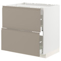 METOD / MAXIMERA Base cab f hob/2 fronts/2 drawers, white/Upplöv matt dark beige, 80x60 cm