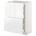 METOD / MAXIMERA Base cab with 2 fronts/3 drawers, white, Voxtorp high-gloss/white, 60x37 cm