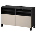 BESTÅ TV bench with doors, black-brown/Lappviken/Stubbarp light grey/beige, 120x42x74 cm