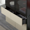 BESTÅ Storage combination w/glass doors, black-brown, Selsviken high-gloss/beige, dimmed glass, 120x40x192 cm