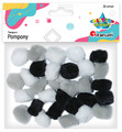 Pompoms 25mm 30pcs, white, black, grey