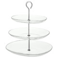 KVITTERA Serving platter, 3 tiers, clear glass, stainless steel