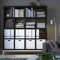 KALLAX Shelving unit with underframe, black-brown/white, 147x164 cm