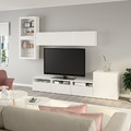 BESTÅ TV storage combination/glass doors, white/Lappviken white clear glass, 300x42x211 cm