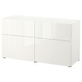 BESTÅ Storage combination w doors/drawers, white/Selsviken high-gloss/white, 120x42x65 cm