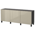 BESTÅ Storage combination with doors, black-brown, Selsviken high-gloss/beige, 180x40x74 cm