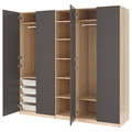 PAX Wardrobe, white stained oak effect, Meråker dark grey, 250x60x236 cm