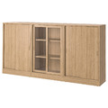 TONSTAD Storage combination w sliding doors, oak veneer/clear glass, 245x37x120 cm