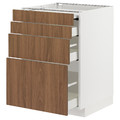 METOD / MAXIMERA Bc w pull-out work surface/3drw, white/Tistorp brown walnut effect, 60x60 cm