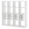 KALLAX Shelving unit with 4 inserts, white/glass, 147x147 cm