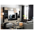 BESTÅ TV storage combination/glass doors, black-brown/Selsviken high-gloss/beige smoked glass, 300x42x231 cm