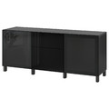 BESTÅ Storage combination with drawers, black-brown, Selsviken/Stubbarp high-gloss/black smoked glass, 180x42x74 cm