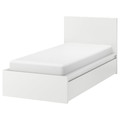 MALM Bed frame, high, w 2 storage boxes, white/Luröy, 90x200 cm