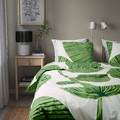 KUNGSCISSUS Duvet cover and 2 pillowcases, white/green, 200x200/50x60 cm