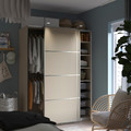 PAX / MEHAMN Wardrobe with sliding doors, grey-beige/double sided grey-beige, 150x66x201 cm