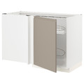 METOD Corner base cab w pull-out fitting, white/Upplöv matt dark beige, 128x68 cm