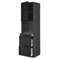 METOD / MAXIMERA Hi cab f micro combi w door/3 drwrs, black/Lerhyttan black stained, 60x60x220 cm