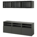 BESTÅ TV storage combination/glass doors, dark grey Lappviken/Fällsvik anthracite, 180x42x192 cm