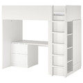 SMÅSTAD Loft bed, white with frame/with desk with 3 drawers, 90x200 cm