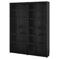 BILLY / OXBERG Bookcase comb w glass doors, black oak effect, 160x202 cm