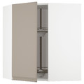 METOD Corner wall cabinet with carousel, white/Upplöv matt dark beige, 68x80 cm